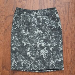 Ann Taylor Black Floral Pencil Skirt